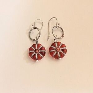 NWT Red Peppermint Glass Sterling Silver Holiday Earrings
